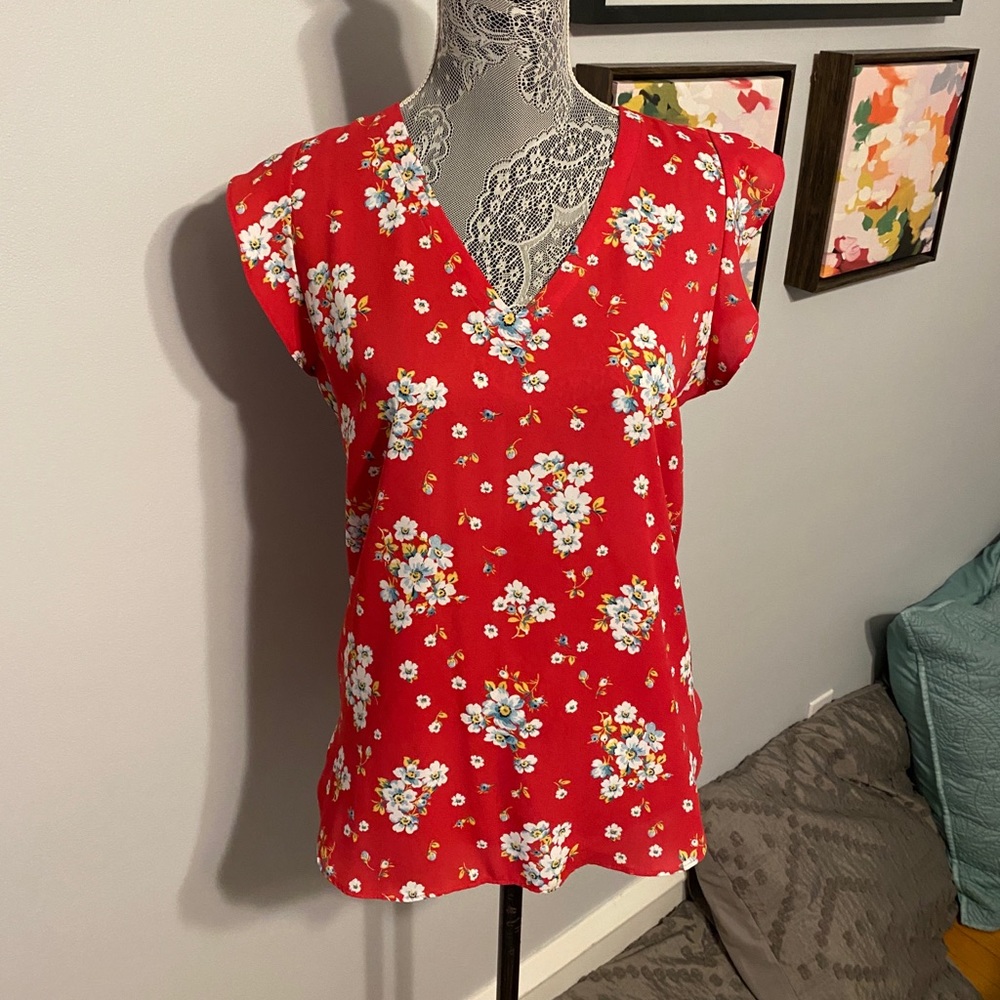 COPY - LOFT v-neck pink floral blouse